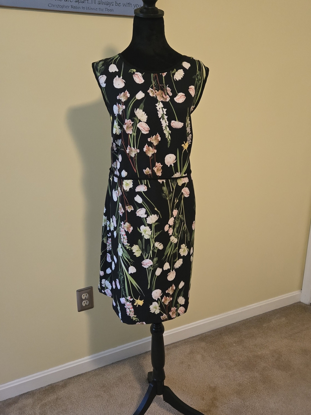 Victoria Beckham Black Mini Dress with Pink & Green Floral Print